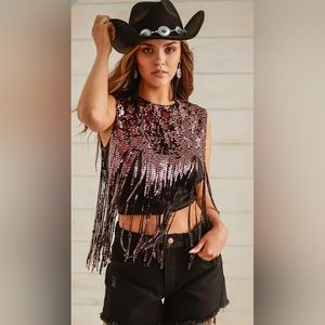 Sequin Fringe Tank Top